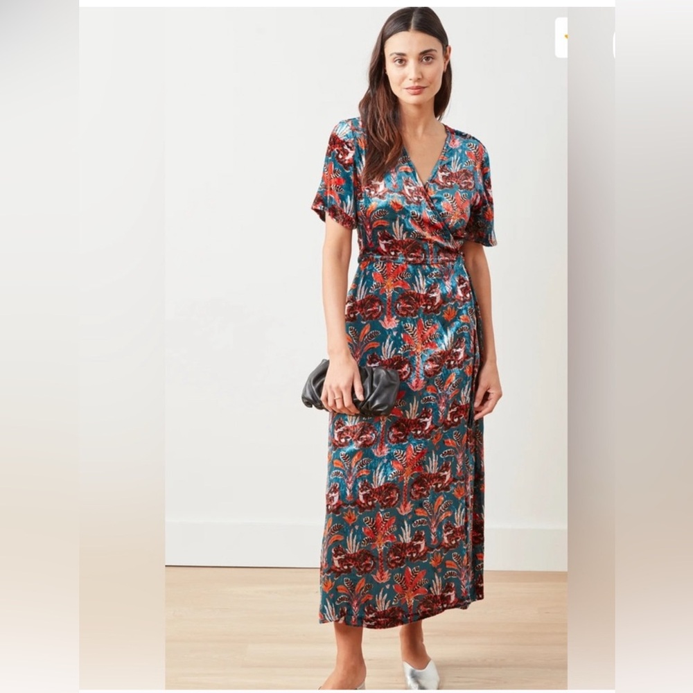 Printfresh Velvet Willow Wrap Dress Untamed Tiger Teal Oxide S